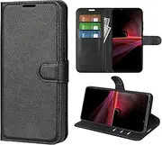 [Electro-weideworld] Case for Sony Xperia 1 IV, PU Leather Flip Cover Premium Magnetic Wallet Card Holder Phone Case, Black