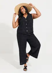 [Virtuelle] Taking Shape Cotton Palm Embroidered Pant Size 16 in Black - Plus Size Women's Clothing Black