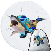 Cool Shark Cracked Wall Round Beach Towel