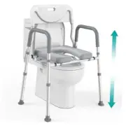 Raised Toilet Seat with Handles (400lb) - Adjustable 3 in 1 Commode Chair Grey