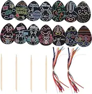 Gadpiparty 60pcs Easter Scratch Eggs Easter Crafts Easter Scratch Off Cards Eggs Craft Easter Scratch Off Paper Easter Scratch Crafts Art Kit aldult Hanging Ribbon Ornament Set