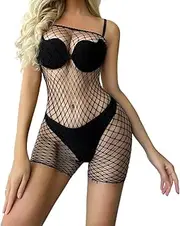 [YIINHEY] Women's One Piece Fishnet Bodysuit Mesh Bodystocking Nightwear Jumpsuit Underwear Fishnet Bodysuit, Black