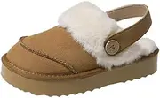 [SUNKOX] Women's Platform Slippers With Back Strap for Women Mini Snow Boots Short Ankle Cozy Plush Lining Thick Sole Womens Fluffy House Indoor & Outdoor