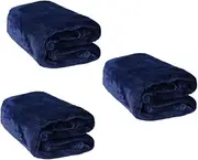 WHAMVOX 3pcs Pet Blanket for Dogs Flannel Fleece Solid Blanket in Dark Blue for Comfort and Warmth