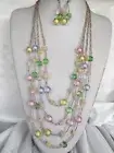Four layers multi color mix glass and lucite bead Necklace Earring Set