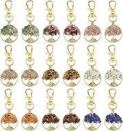 [SUPERFINDINGS] 18Pcs 9 Colors Tree of Life Gemstone Charms Mixed Stone Charm with Silver/Gold Lobster Clasps Rose Quartz Gemstone Pendants Clip On Charms for DIY Jewelry Keychain Making