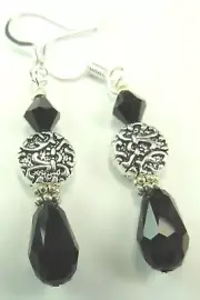Black Briolette & Biocone Crystal Earrings Handmade Jewelry