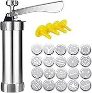 Spritz Cookie Press - Cookies Machine - Press, Classic Stainless Steel Spritz Cookie Press for Baking, Cookie Press Kit with 20 Decorative Discs and 4 Icing Tips