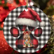 Reindeer English Cocker Spaniel Dog Buffalo Plaid Christmas Ornament Gift Decor