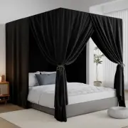 CFFNCH Black Canopy Bed Curtains - 4 Corner Post Bed Curtains Queen Lightproo...