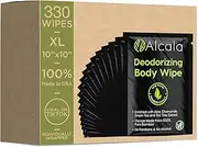 Alcala Deodorizing Body Wipes 100% Pure Bamboo with Tea Tree Oil, Individually Wrapped Biodegradable Shower Wipes, Extra Large 10 x10 inches (330 Count)