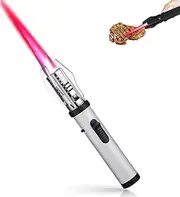 Camping Outdoor Windproof Straight Flame Lighter Refillable Butane Torch Lighter Straight Flame Lighter for Campfire (Silver)