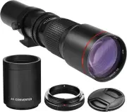 High-Power 500mm/1000mm f/8 Manual Telephoto Lens for Canon EOS 80D, 90D, Rebel