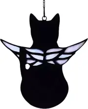 Handmade Black Cat Memorial Gifts - Stained Glass Pet Sympathy Gift with Angel W