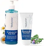 Be Bodywise 1% Salicylic Acid Body Wash & 2% Salicylic Acid Face Wash | With Allantoin & Chamomile Extract | Deep Cleanses Skin & Prevents Acne | Paraben & SLS Free | 350ml