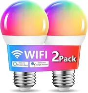 A19 Smart LED Bulbs 2-Pack, E27 800LM (60W Equivalent) RGBCW Wi-Fi & Bluetooth LED Bulbs, No Hub, Alexa & Google Compatible, App Control & Scheduling