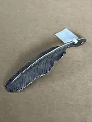 ⑧Antiqued Style 925 Silver Feather Pendant Hand Curved-Each Line Crafted By Hand