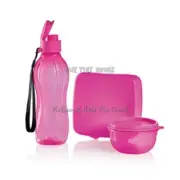 Tupperware Lunch Set 16 oz Eco Bottle, 8 oz Ideal Bowl, Sandwich Keeper Pink