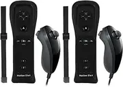 Degulan Motion Plus Wii Remote and Nunchuck Controller, Wireless Controllers Compatible with Wii/Wii U with Silicone Case and Wrist Strap (Black)