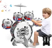 Toddler Drum Kit Kids Toy Jazz Drum Set 5 Drums with Stool Mini Band Rock Set Mu