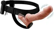 Vibrating Double Sided Realistic Dildo Penetrator Toy Two Ended Strap on Dildo Wearable Harness, Double Headed Dong Penetation Dildo Vibrator G Spot and Plug for Women Lesbian - Flesh
