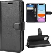 T Tersely Leather Wallet Card Case Cover for Apple iPhone 11 (6.1 Inch, Leather Wallet Slim Ultra Thin Magnetic Cover Shockproof Protective Sleeve Stand Case for Apple iPhone 11 6.1 inch - Black