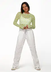 [Lorna Jane] Naughties Nostalgic Mesh Long Sleeve Top in Print, Size - Small S Swirl Check Print