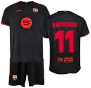 Barcelona FC Away Jersey and Shorts 2024/2025 Season - Officially Licensed Replica - Raphinha - Children's Size 12, Black, One Size, black, One size