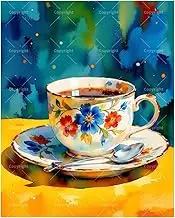 TAOPAOLAB Exquisite Afternoon Tea Paint by Numbers Kit for Adults - DIY Floral Teacup with Spoon Painting on Canvas 16x20In, Acrylic Paint Set for Beginners, Kitchen Art for Home Decoration or Gifts
