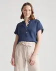 NWT Quince 100% Organic Cotton Gauze Roll Sleeve Shot Size Small Indigo Blue