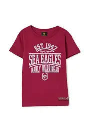 NRL Kids Distressed Flock Tee Shirt - Manly Sea Eagles - Youth T-Shirt
