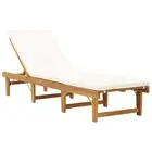 Folding Sun Lounger With Cushion Solid Acacia Wood polyester Loungers