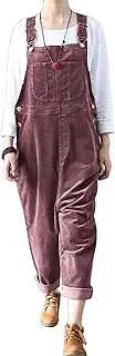 [Tazeap] Women's Baggy Bib Corduroy Overalls Romper Casual Wide Leg Raw Harem Pants Jumpsuits with Adjustable Straps Loose Fit