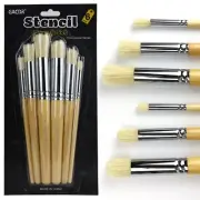 Wooden Stencil Brush Set 6 Pieces Natural Hog Bristle Dome Stencil Brushes fo...