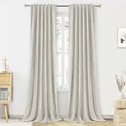 Linen Blend 100% Blackout Curtains 144 Inch Length 2 Panels Set for Living Room, Back Tab Thermal Insulated Bedroom Black Out Linen Drapes, 12 FT High Ceiling to Floor Room Darkening Window Curtains
