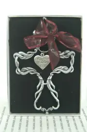 MAY FAITH COMFORT YOU SILVER CROSS IN GIFT BOX NEW 5" LONG x 3.5 WITH MAROON BOW