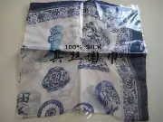 100% China Silk Scarf White/Blue New