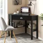 Costway Corner Computer Desk with Drawer & Shelves for Office-Black