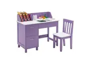 Giantex Kids Desk & Chair Set Children School Learning Table w/Drawer & Storage Cabinets Students Writing Computer Workstation Purple