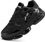 [ARISIC] Work Shoes Men Women Anti-Smash Safety Shoes Safety Shoes for Men Lightweight Breathable Cushioning Steel Toe Cap Shoes, Black, 9.5 AU