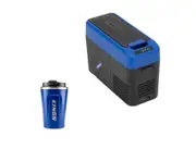 Kings Portable Console Fridge 13.5L 12V & 24V + Blue insulated Coffee Cup 380ml