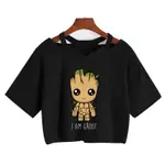 BABY GROOT KAWAII 卡通 T 恤原宿酷圖案 T 恤可愛 I AM GROOT 嘻哈街頭服飾 90 年代搞