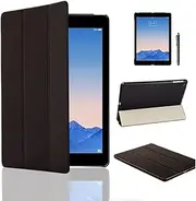 MOFRED® Black Ultra Slim Apple iPad Air 2 (Launched Oct. 2014) Leather Case Cover, Full Protection Smart Cover for iPad Air 2 iPad 6th Generation With Magnetic Auto Wake & Sleep Function + Screen Protector + Stylus Pen (For iPad Models A1566 and A1567)