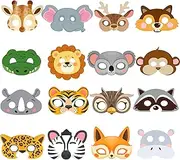 Jungle Animal Masks, 16 Pcs Animal Party Masks Set - Safari Animal Face Mask for Kids, Jungle Safari Party Mask & Safari Animal Theme Mask, for Jungle Animal Party Decorations Supplies