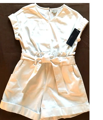 HABITUAL Paperbag Twill Short Romper- White - NWT Girls 12