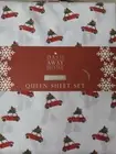 Red Car w/Tree Queen Size Sheet Set Christmas Trees Cars Dash Away Home 4 PC NEW