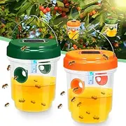 Wasp Traps Outdoor Hanging Solar Powered Wasp Killer Effective with UV LED Light Hornet Trap for Wasps,Hornets,Insects Catcher,Catch Flying Insects from Yard Yellow Jacket-Fruit Fly Trap Pack of 2