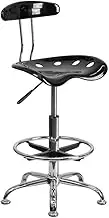 Flash Furniture Vibrant Black and Chrome Drafting Stool with Tractor Seat