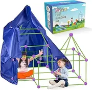 Fort Building Kit with Rods and Connectors- 145 Pieces - Glow in The Dark - STEM Building Toy, Construction Set for Kids, Indoor Outdoor Play Tent, DIY Castle, Birthday Gift, Purple/Green