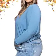 [HUIQINGLI] Dreamy Knit Boatneck Top for Women, Pullovers Tops for Women's, Casual Solid Round Neck Lightweight Pullovers Tops